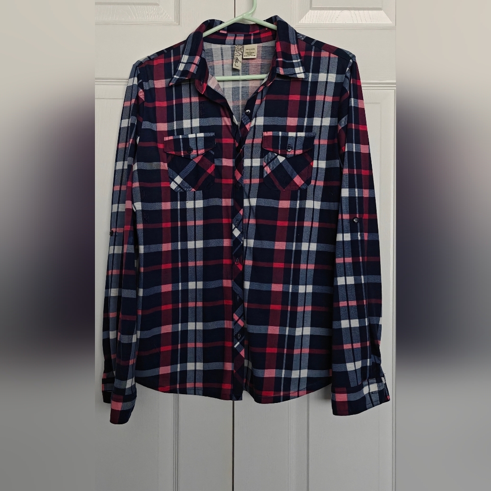 Bella D Plaid Button-Up Shirt, Size L